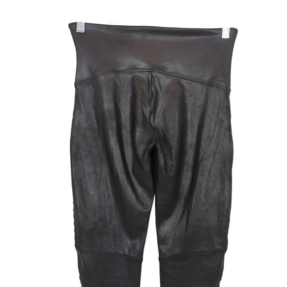Spanx Faux Leather Moto Black Leggings Size Large Edgy Pull on - Picture 5 of 16